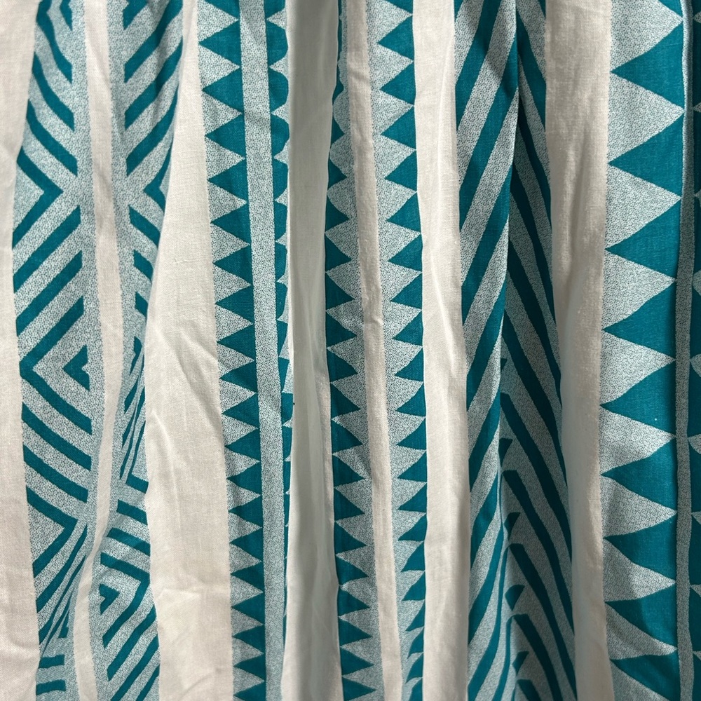 Umgee Teal Blue/White Aztec Print Smocked Bust Tiered Midi Sundress Size Large - Picture 6 of 8
